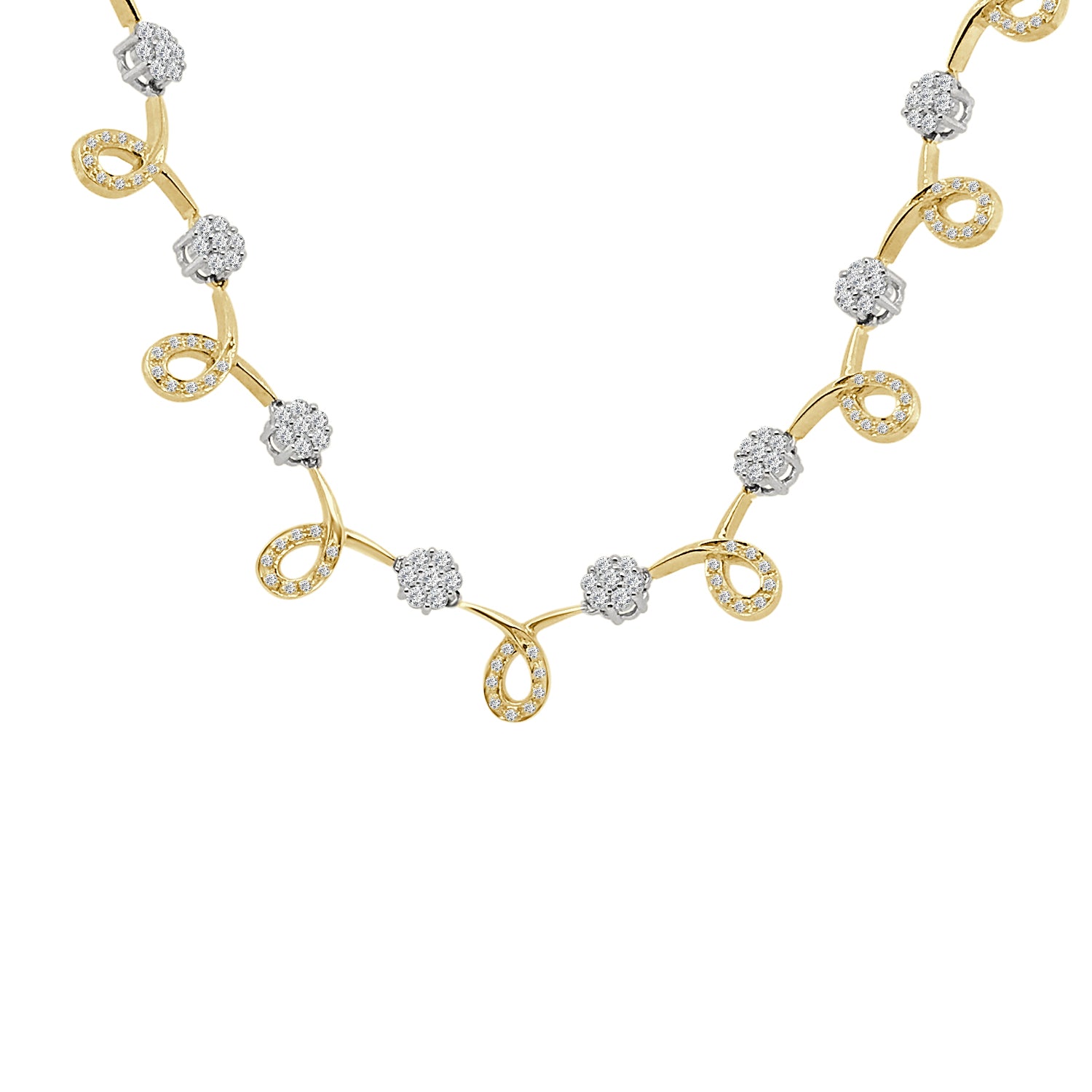 14K Yellow Gold Loop and Cluster Diamond Necklace - 2.50 Carat Natural Diamond