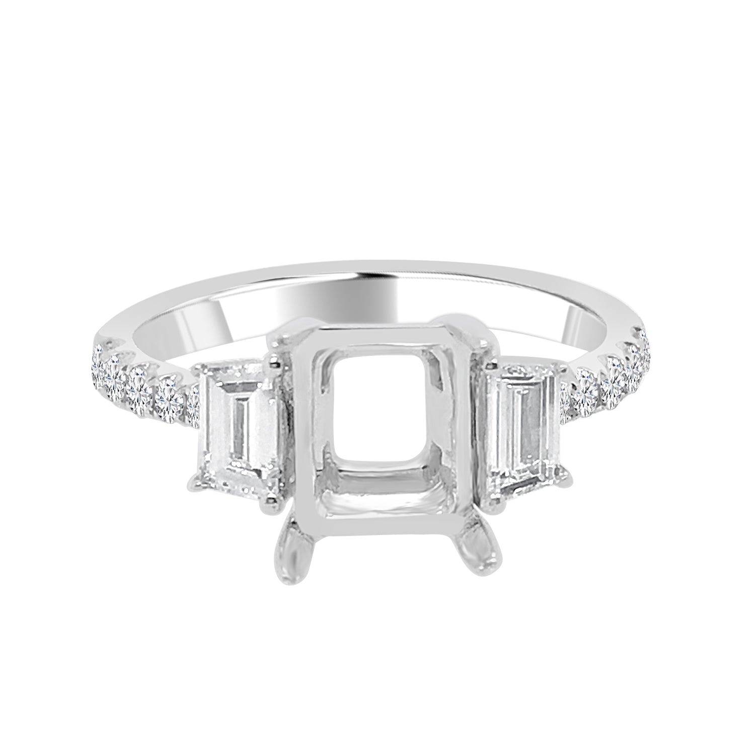 14K White Gold Trapezoid Natural Diamond Engagement Mounting - 0.40 Carats
