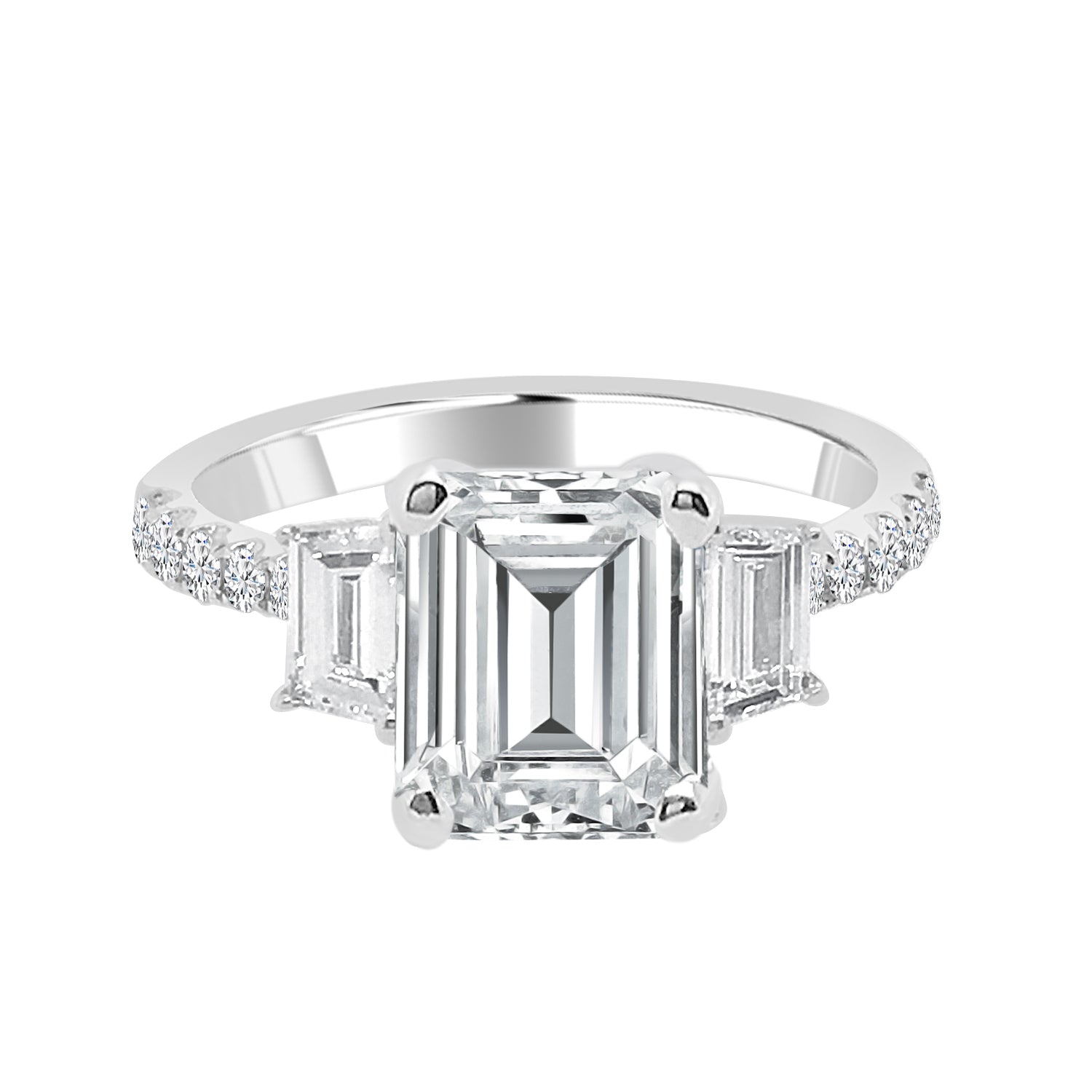 14K White Gold Trapezoid Natural Diamond Engagement Mounting - 0.40 Carats