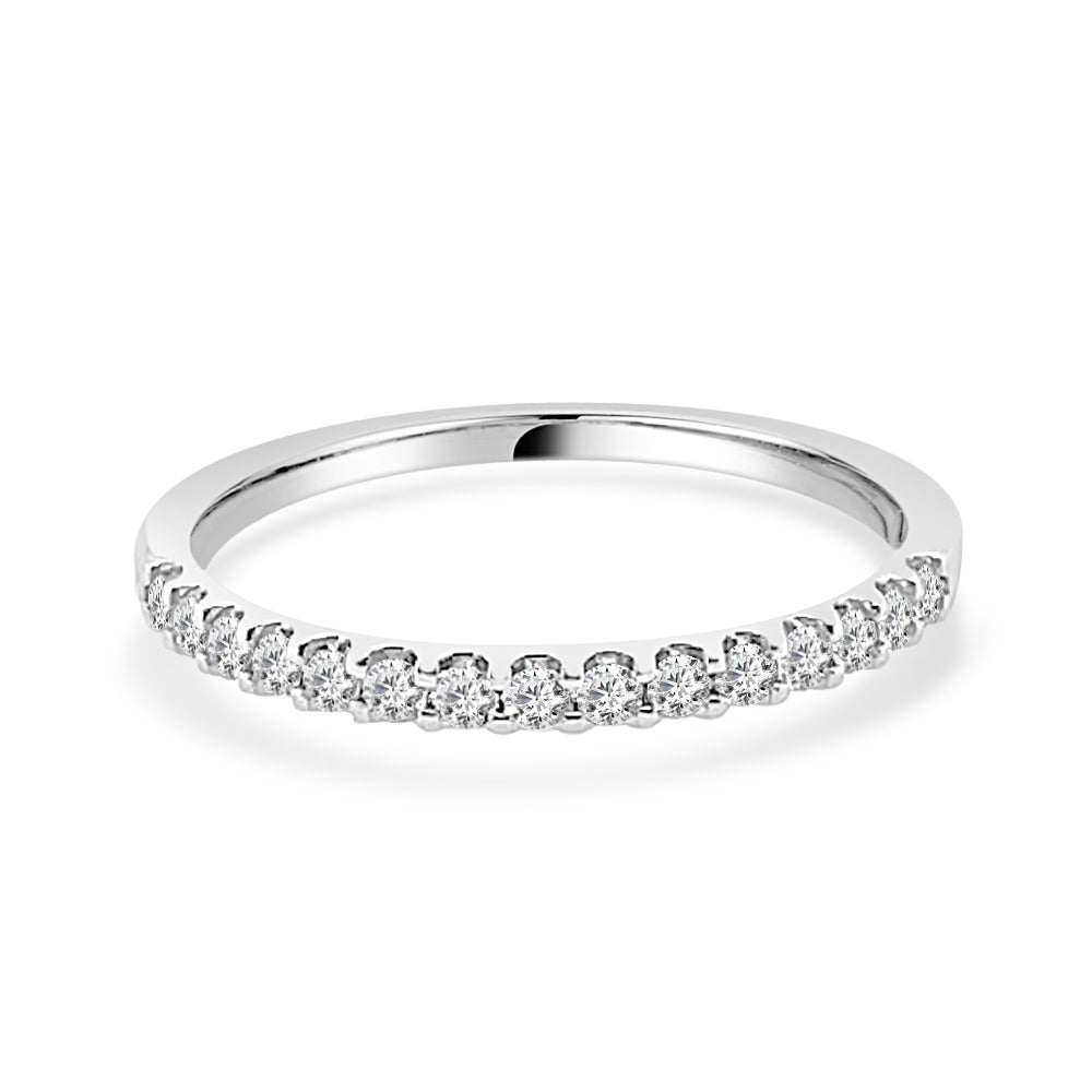 14K White Gold Round Diamond Wedding Band with Shared Prong Setting (0.25 ct)