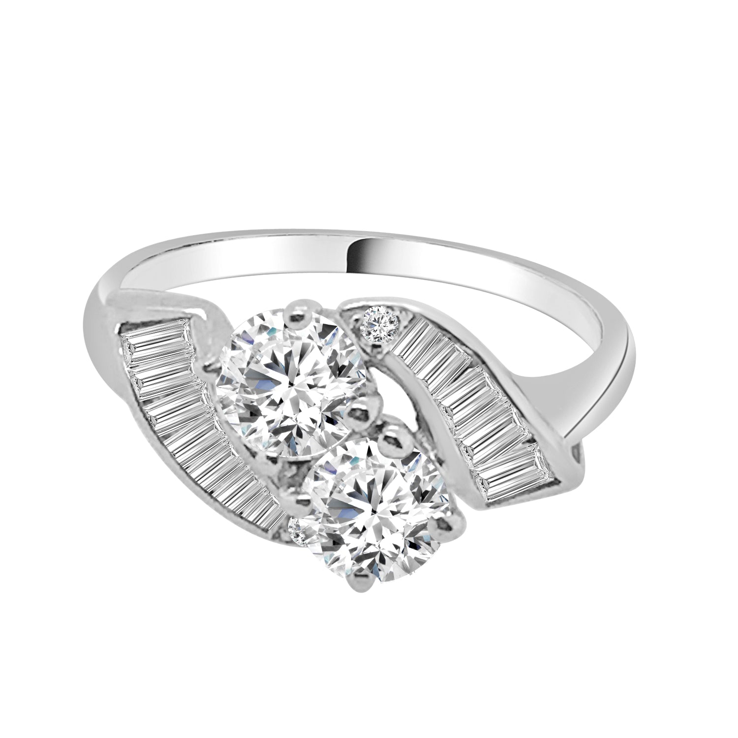 14K White Gold Diamond Ring with 1.30ctw Center Stone and .50ctw Baguette Diamonds