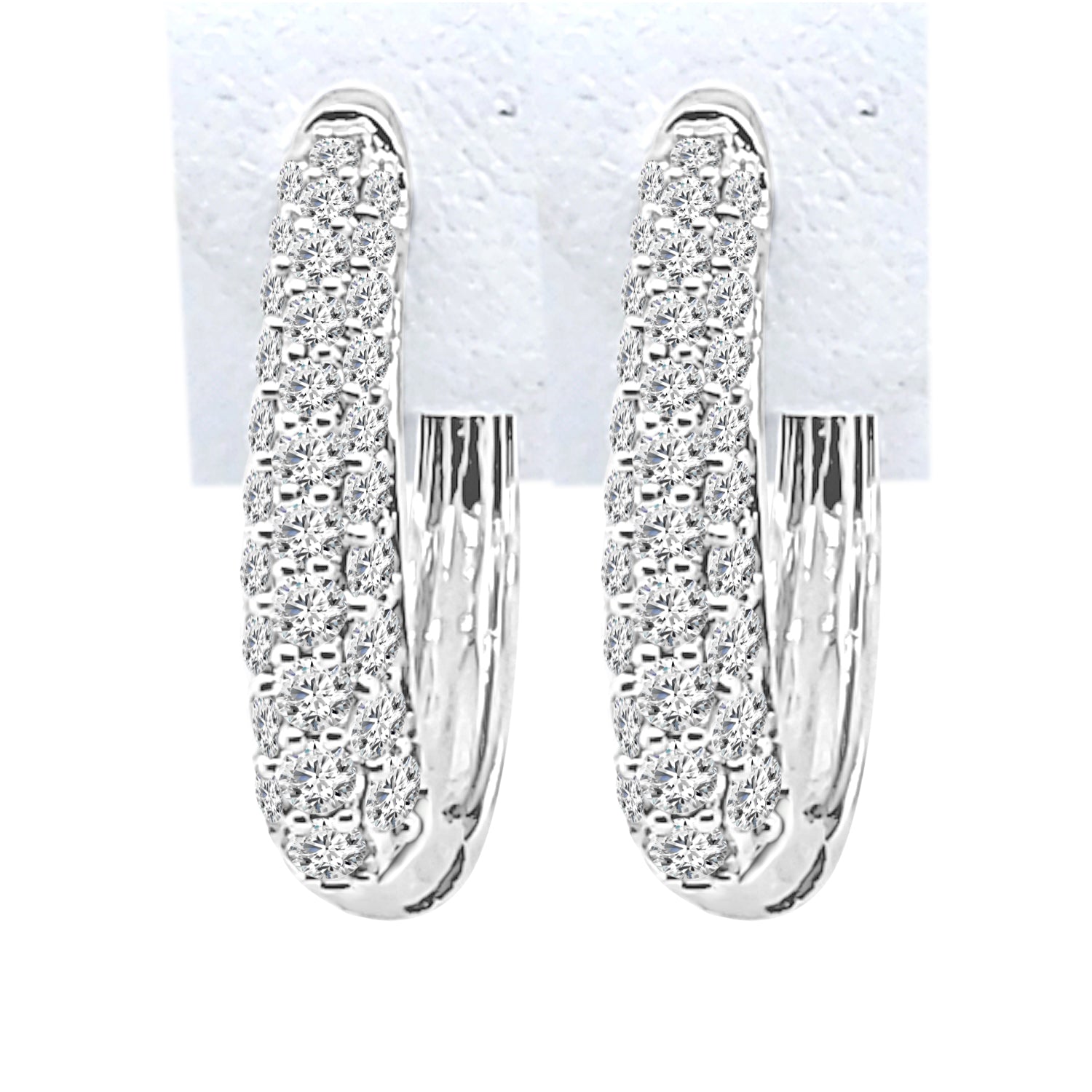 14K White Gold Tapered Oval Pave Diamond Earrings (1.03 ct)