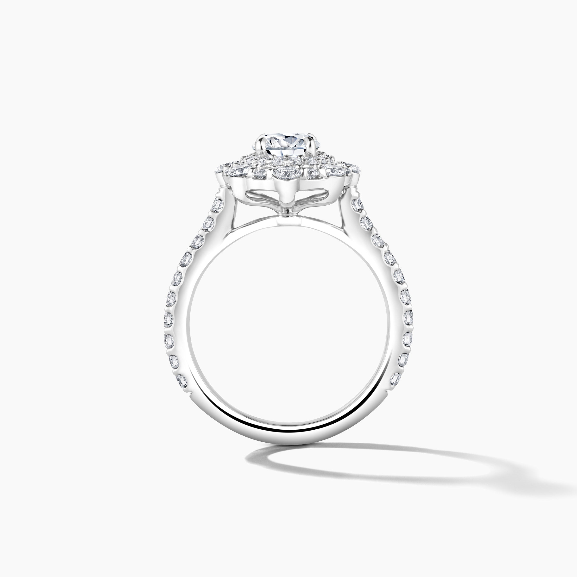 Platinum Double Halo Oval Engagement Mounting with Diamond Band