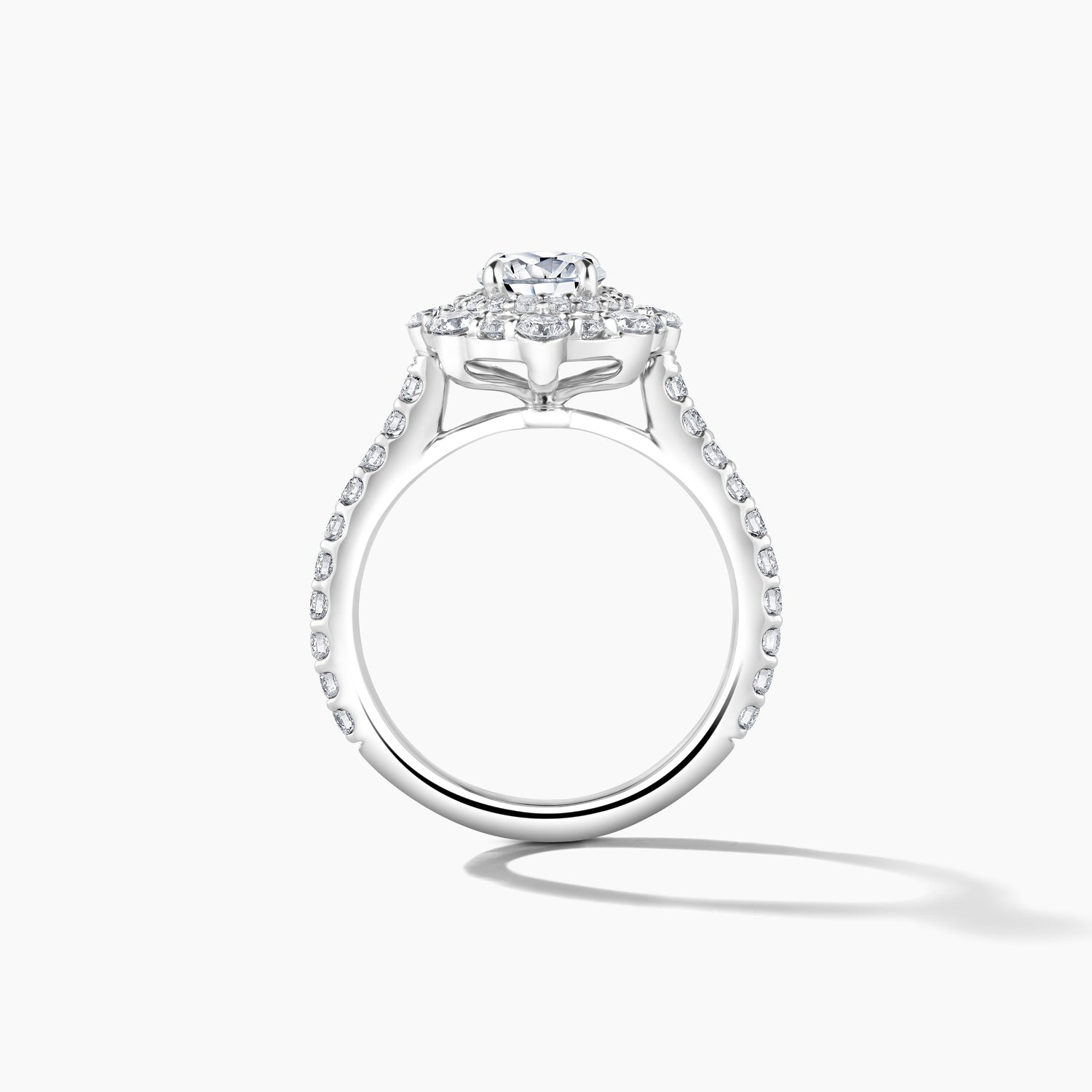 Platinum Oval Double Halo Engagement Mounting with Diamond Band