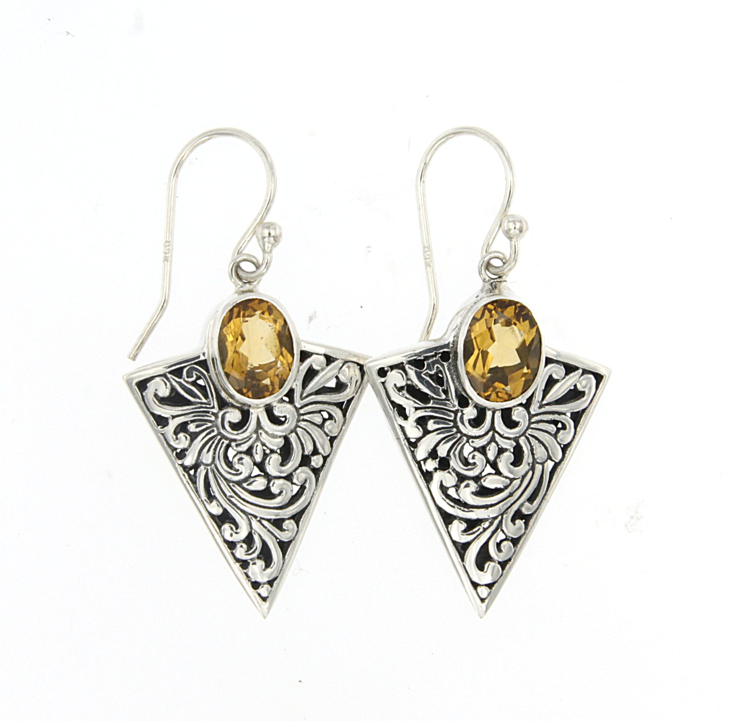 Sterling Silver Arrowhead Bezel Citrine Earrings