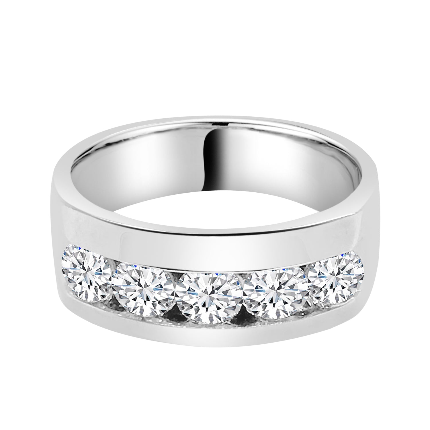 5 Stone 1.99 ct Natural Diamond Wedding Band in 14 Karat White Gold