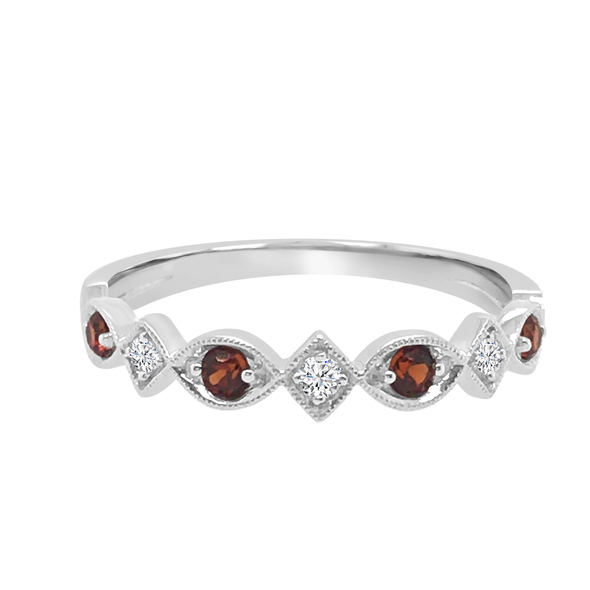 Dazzling 10 Karat White Gold Garnet Marquise Diamond Ring (0.20 CT)