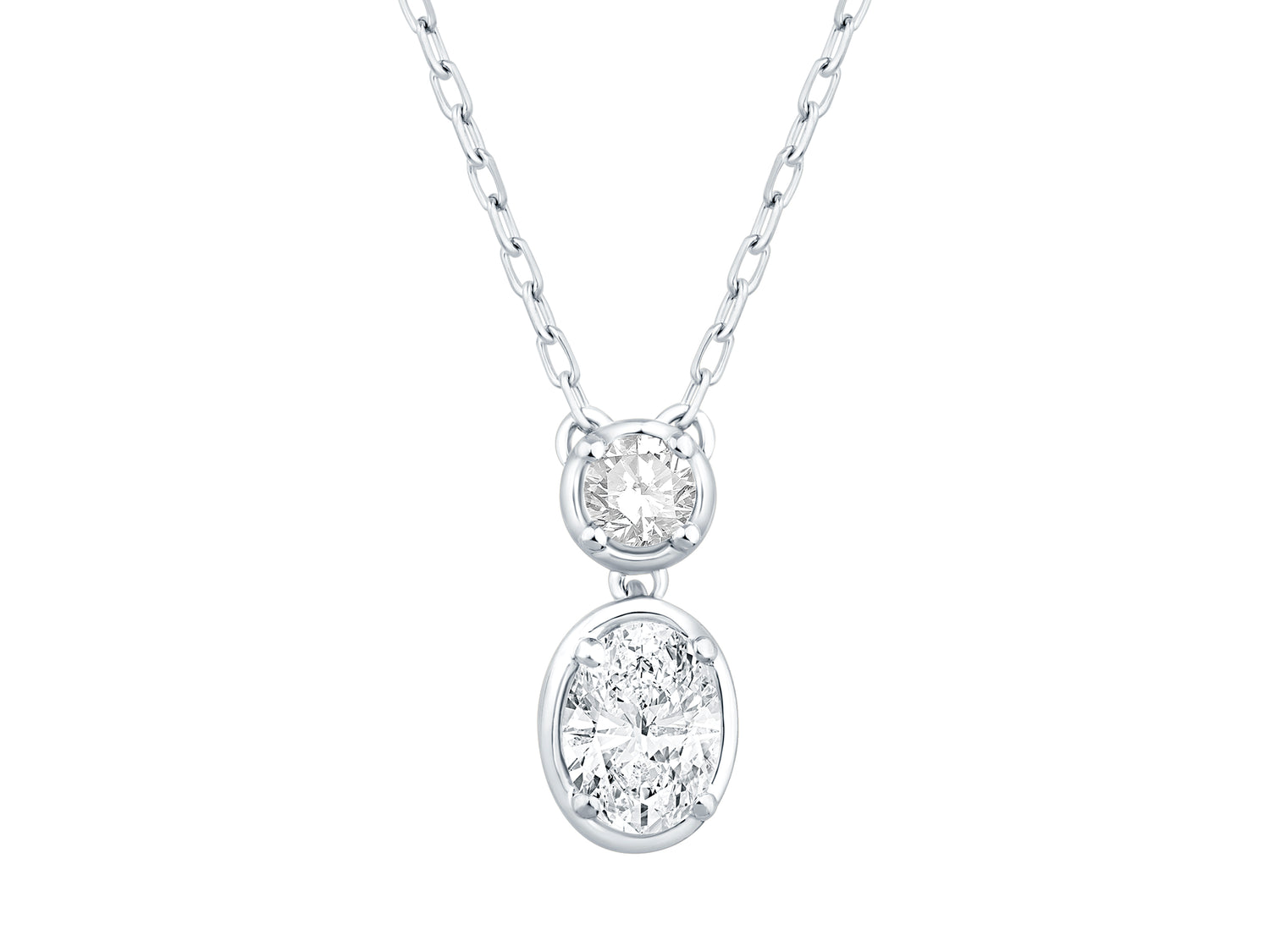 0.49 Lab Diamond Round and Oval Stacked Pendant Necklace in 14K White Gold