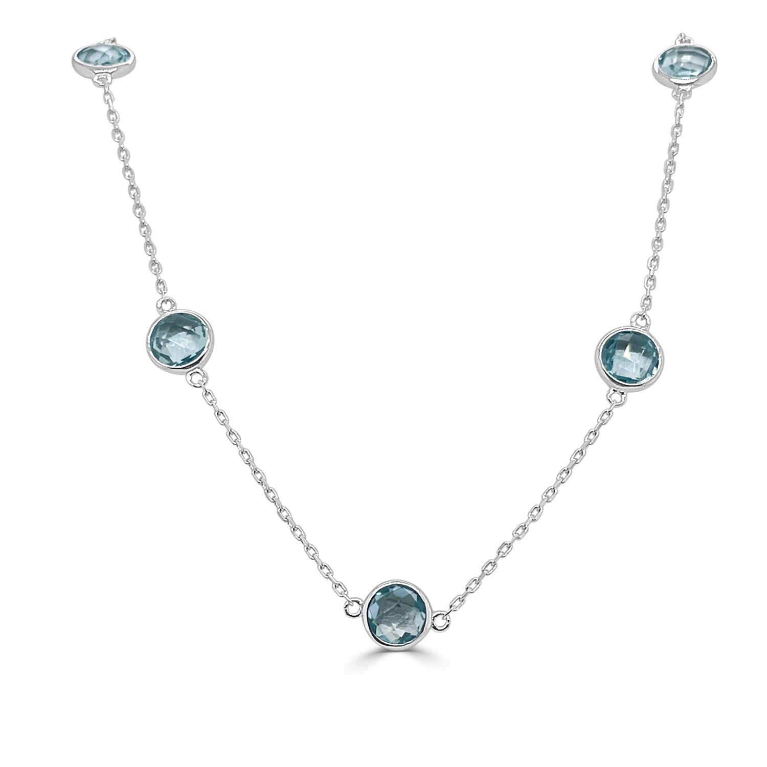 5.02 ct Sterling Silver Blue Topaz Station Necklace