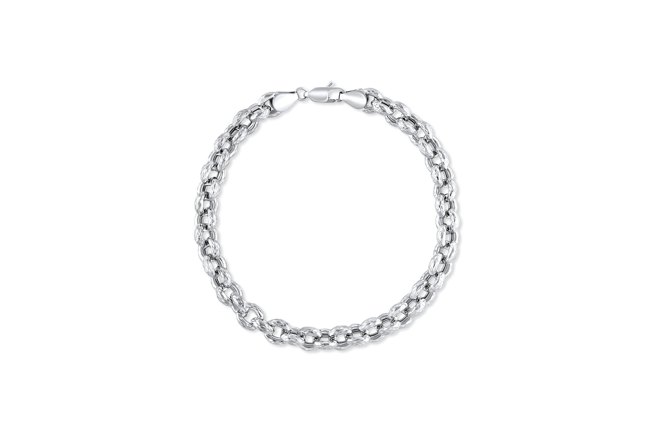 Dazzling Diamond Cut Rolo Style Chain Bracelet in 14 Karat White Gold