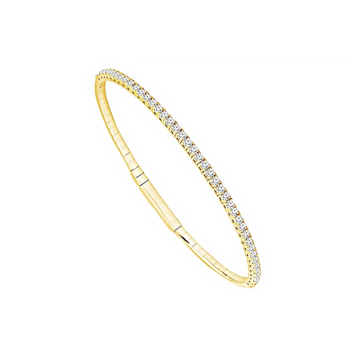 14K Yellow Gold Flex Bangle Bracelet with Round Lab Diamond Gemstone