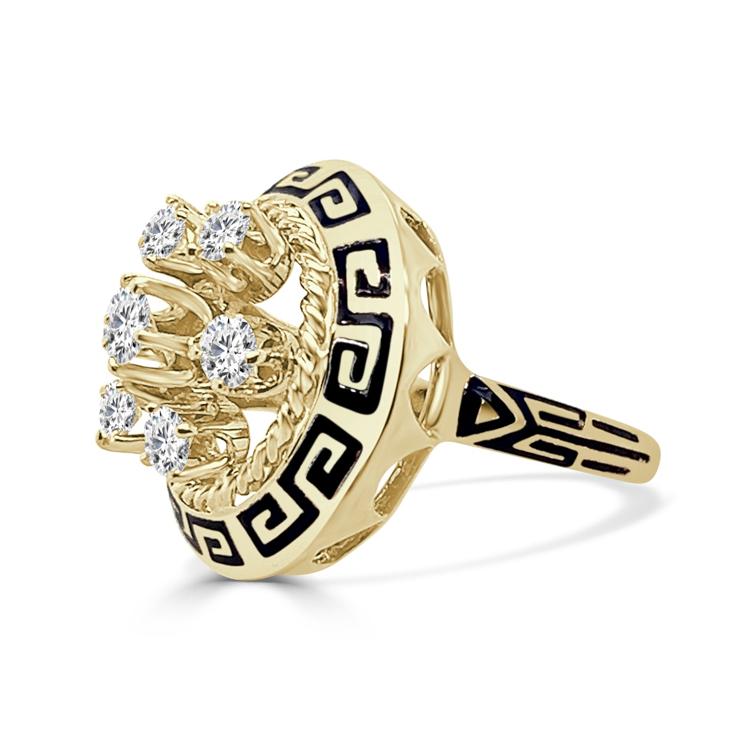 Vintage 0.75 Carat Natural Diamond Enamel Ring in 14K Yellow Gold