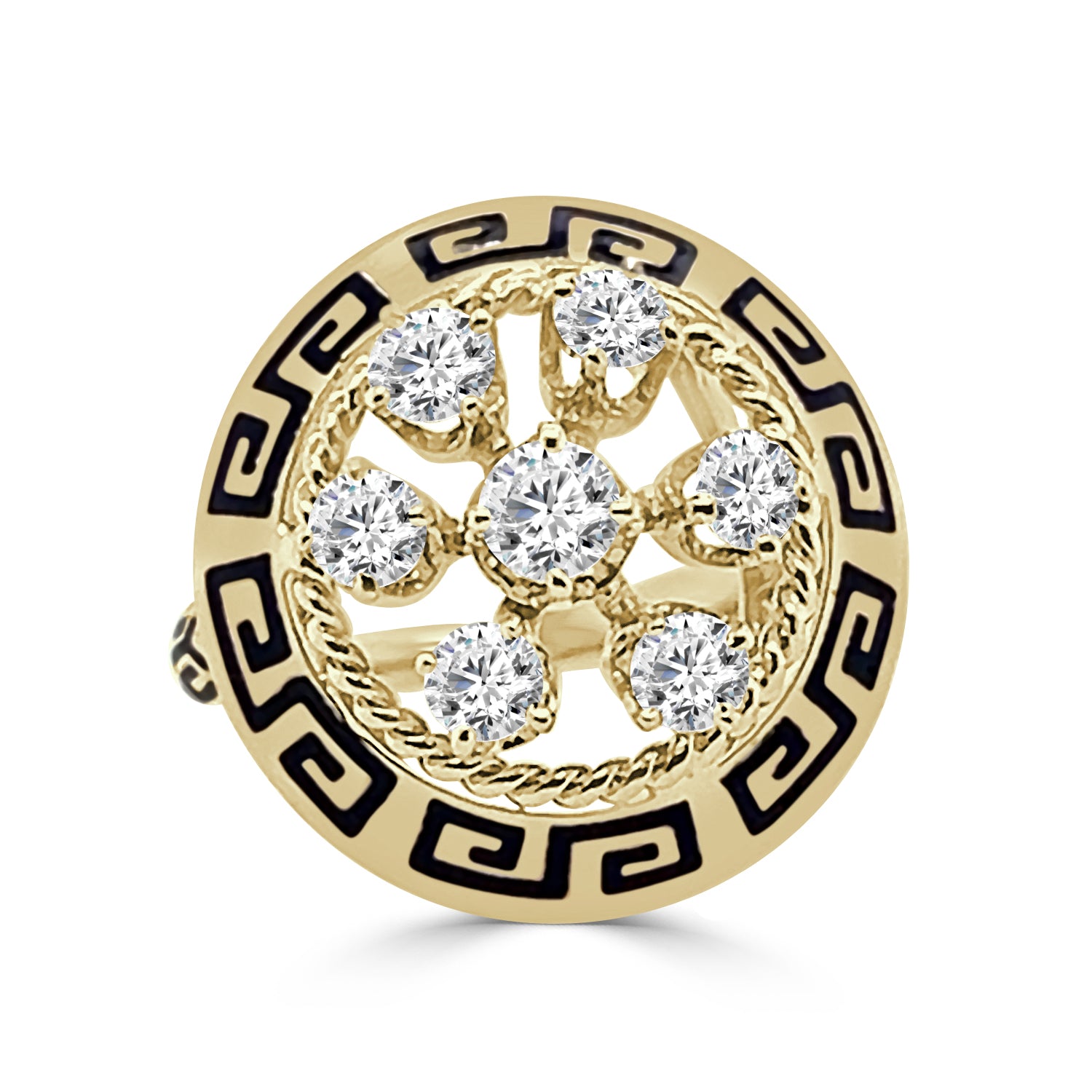 Vintage 0.75 Carat Natural Diamond Enamel Ring in 14K Yellow Gold