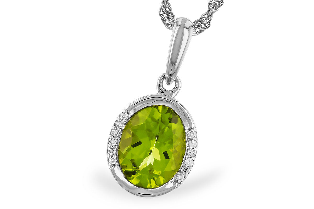 14K White Gold Peridot Oval Bezel Necklace - 1.72 Carats