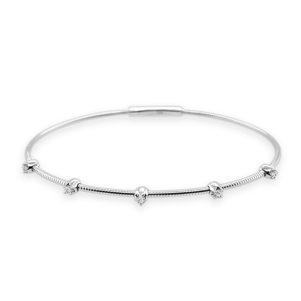 Sparkling Diamond Station Flex Bangle in 14K White Gold with Round Shape 0.13ct Natural Diamonds