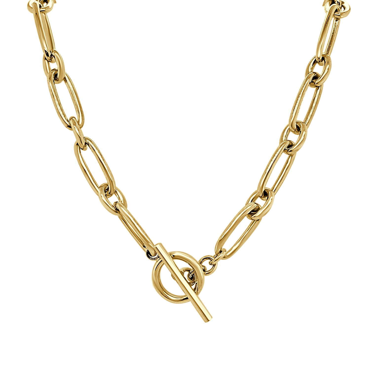 14K Yellow Gold Paperclip Link Toggle Clasp Necklace