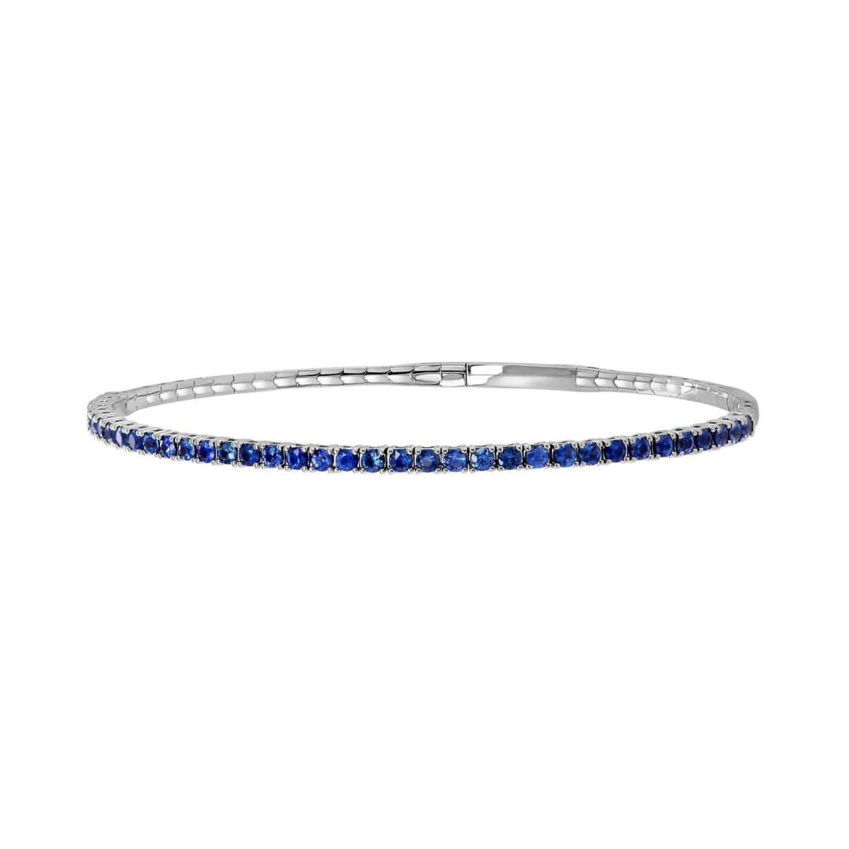 14 Karat White Gold Flex Bangle Bracelet with Blue Sapphire Round Shape 0.96 Carats