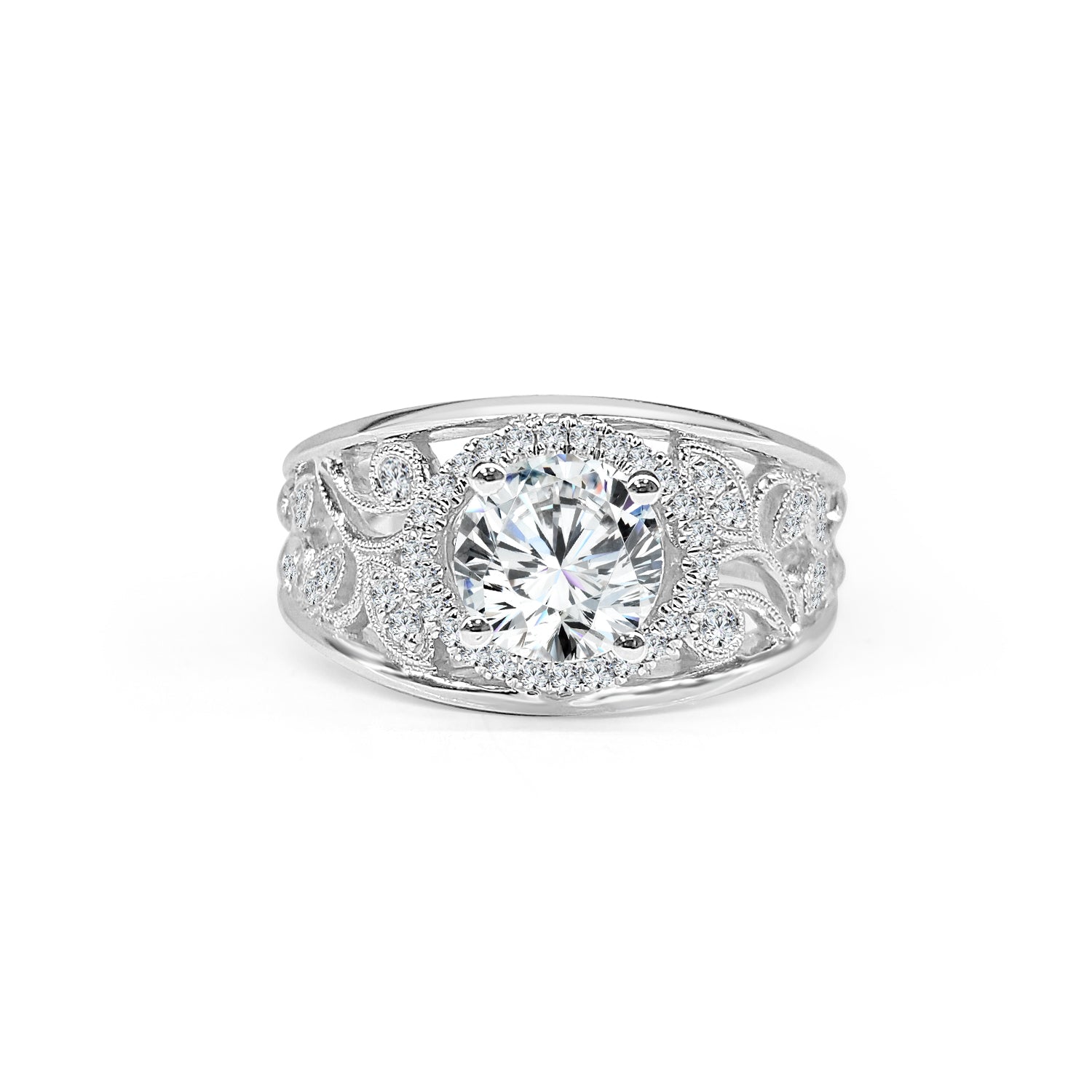 Floral Filigree 18K White Gold Engagement Mounting