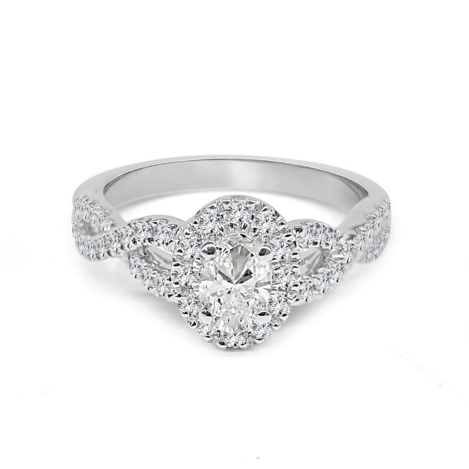 Oval Twist Shank Natural Diamond Engagement Ring in 14K White Gold (0.34 ct)