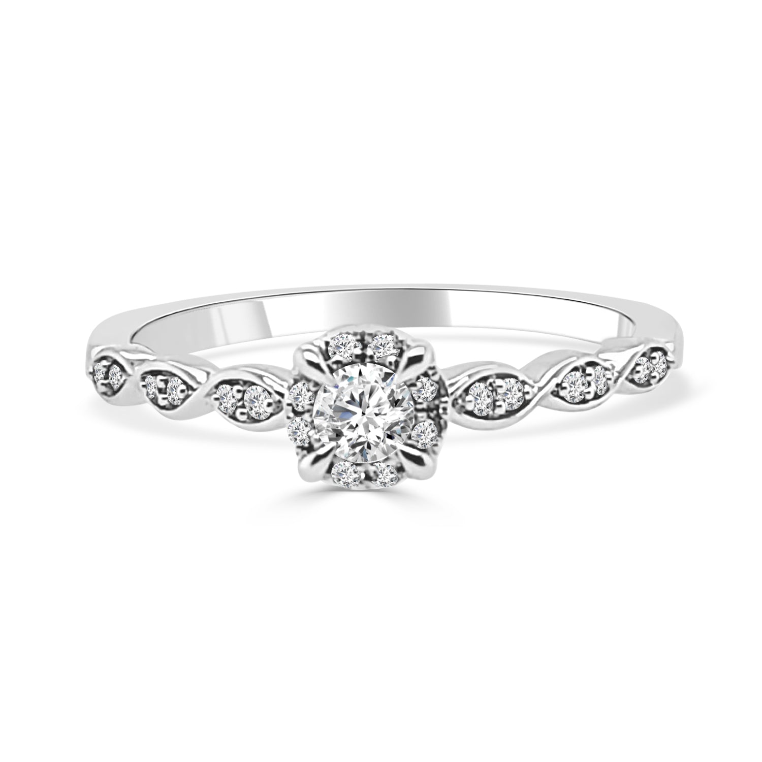 Scallop Round 10K White Gold Natural Diamond Engagement Ring (0.20 ct)