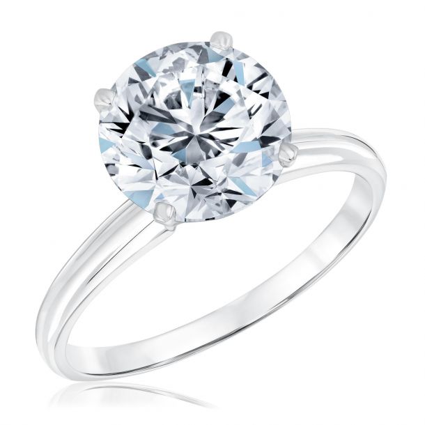 14K White Gold Round Lab Diamond Engagement Ring - 3.01 Carats