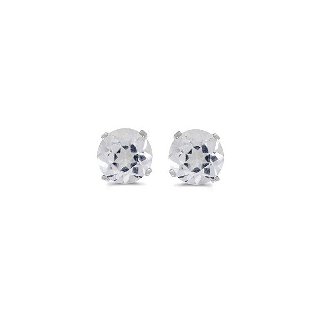White Topaz Stud Earrings in 14 Karat White Gold
