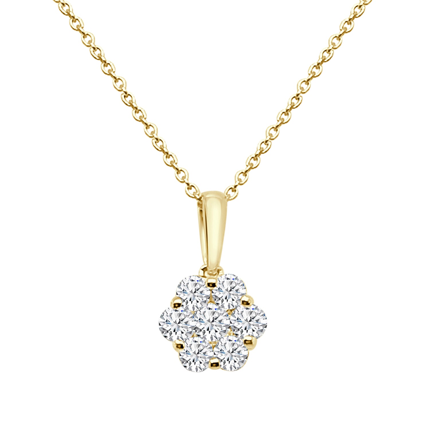 10K Yellow Gold Fancy Cluster Diamond Necklace - 0.50 Carat
