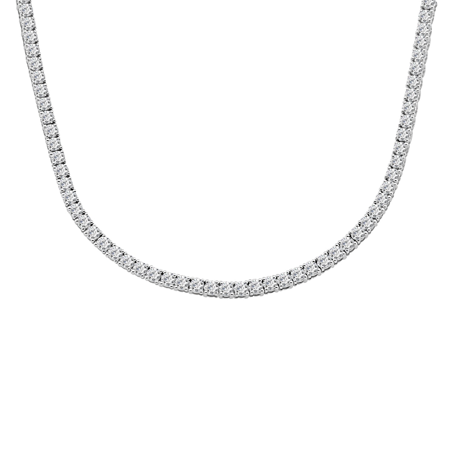 10.00 Round Natural Diamond Tennis Necklace in 14 Karat White Gold