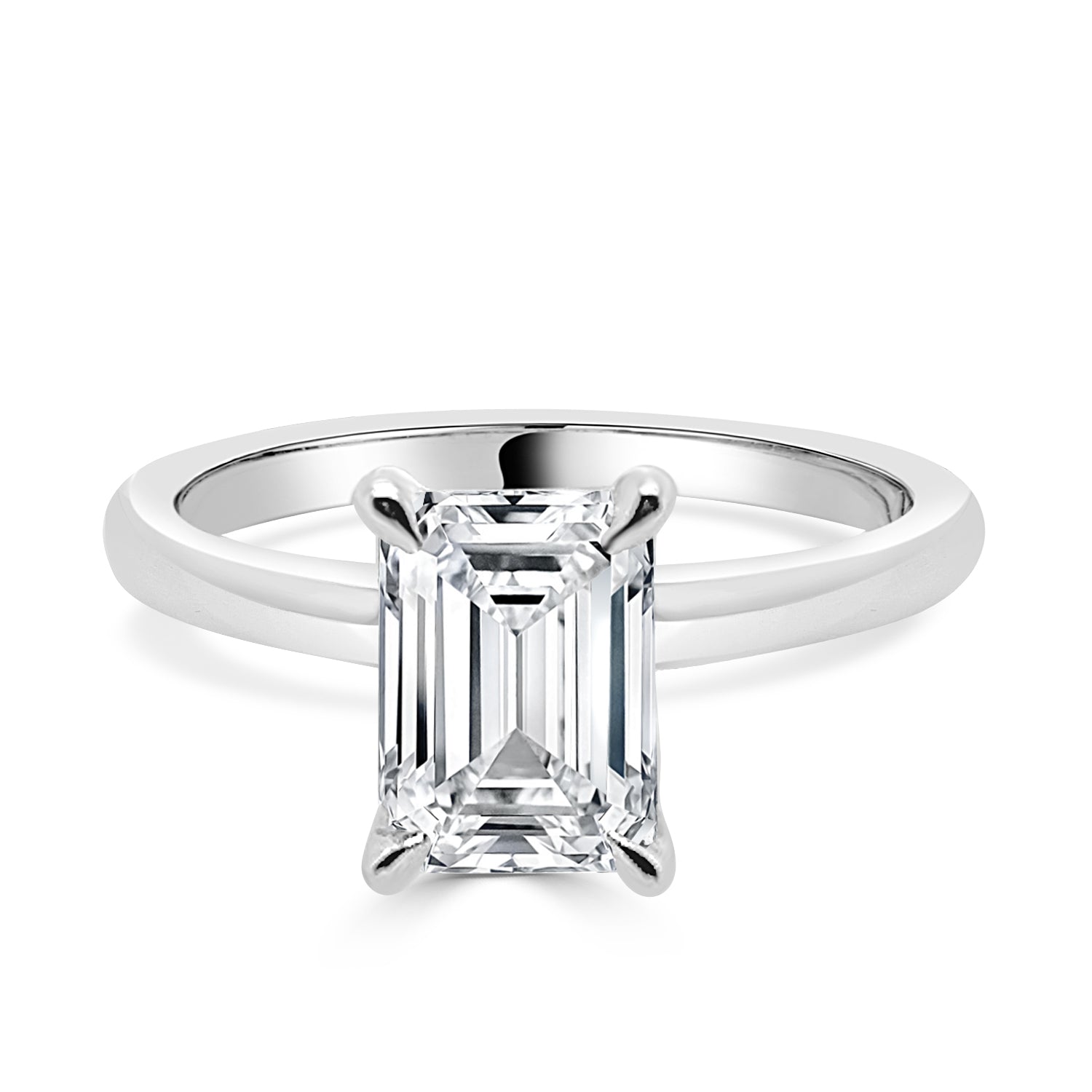 14K White Gold Emerald Shape Lab Diamond Engagement Ring - 1.27 Carats