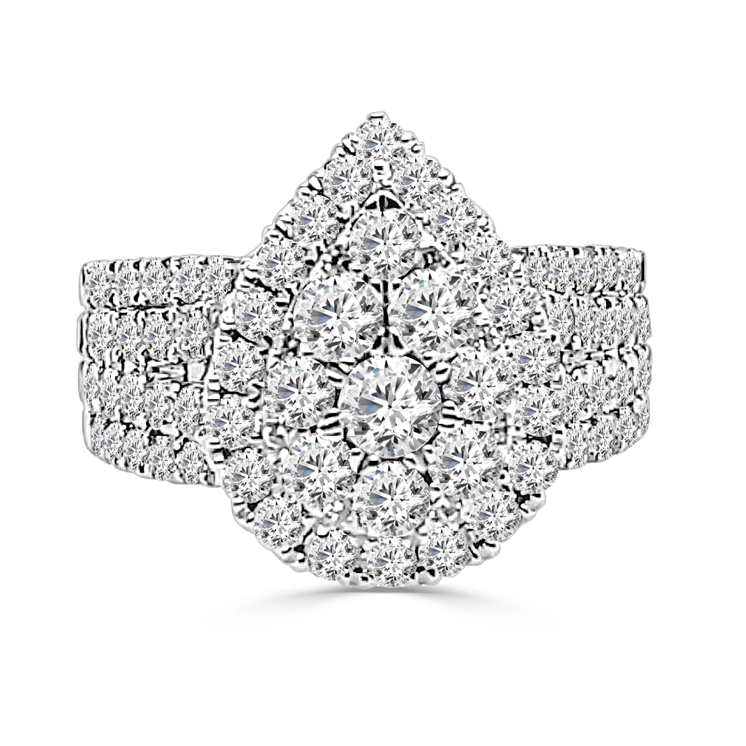 4 Row Split Shank Cluster Pear Diamond Engagement Ring in 14 Karat White Gold