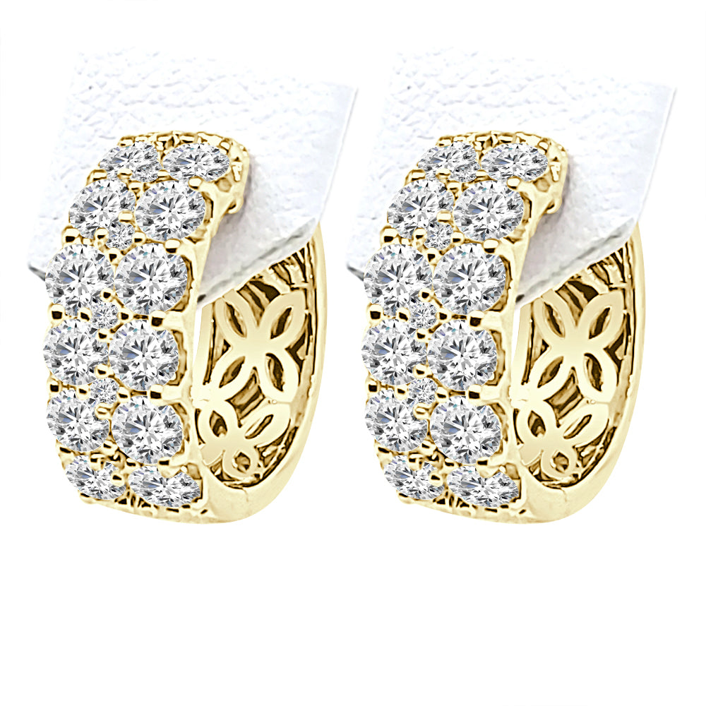 Petite Double Row 14 Karat Yellow Gold Earrings with Natural Diamond Accent - 2.00 Carats
