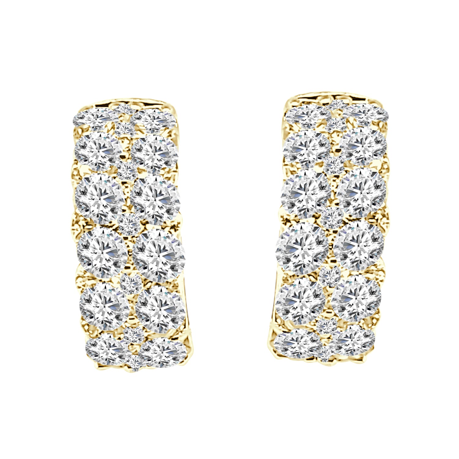 Petite Double Row 14 Karat Yellow Gold Earrings with Natural Diamond Accent - 2.00 Carats