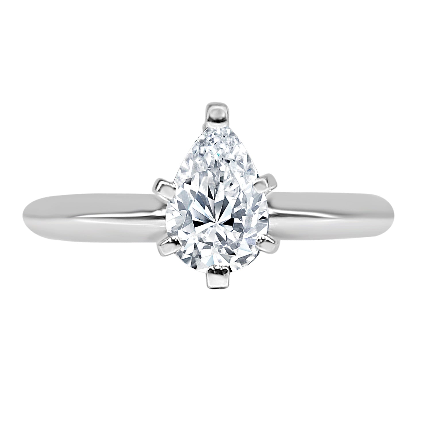 14K White Gold Pear Shape Natural Diamond Engagement Ring - 0.54 ct