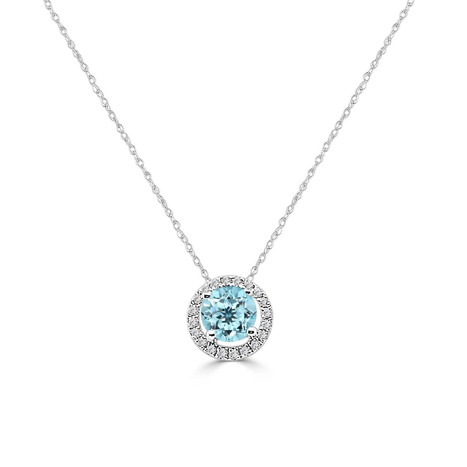 14 Karat White Gold Aquamarine Round Shape Necklace (0.44 ct)