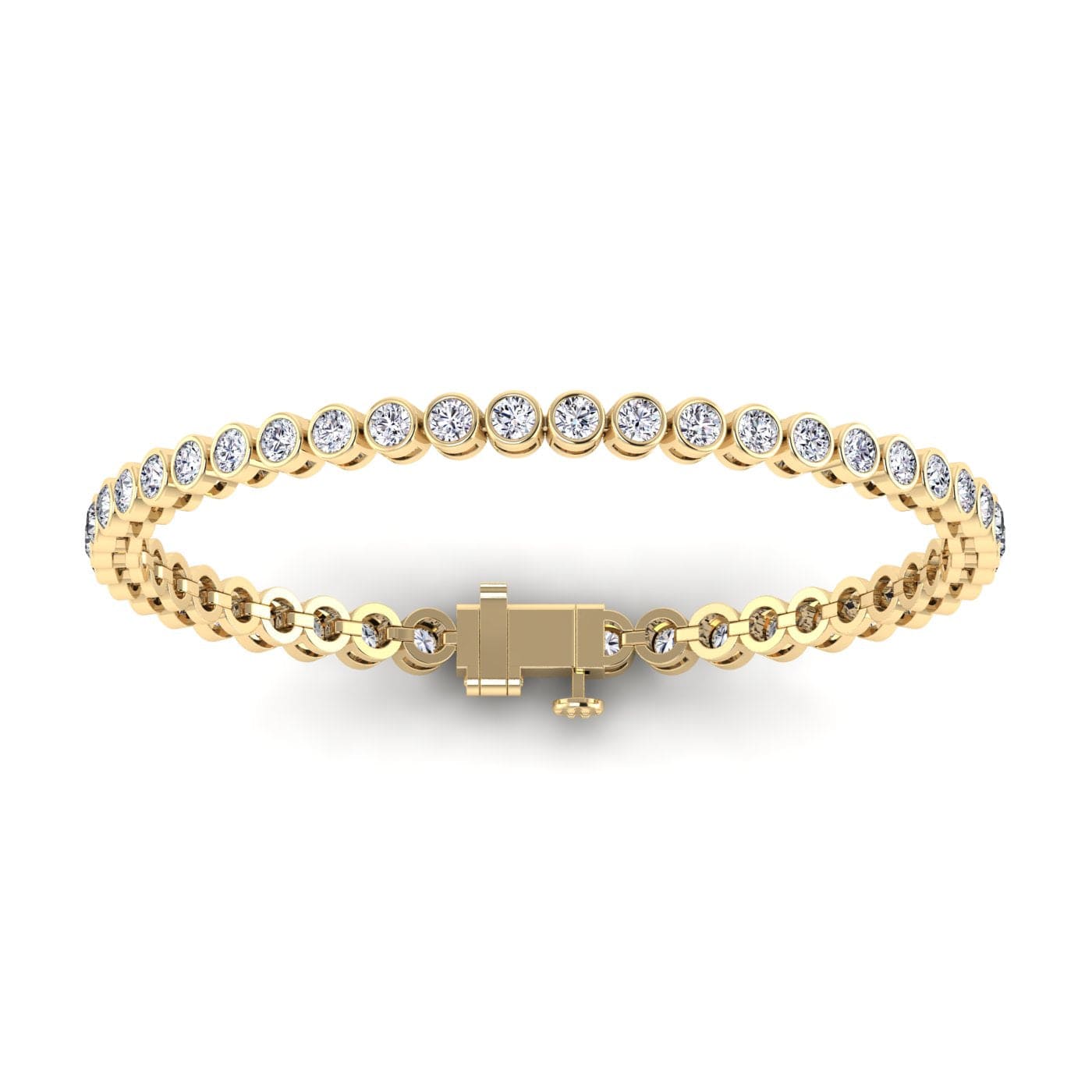14 Karat Yellow Gold Bezel Set Diamond Bracelet with 1 Carat Round Natural Diamond