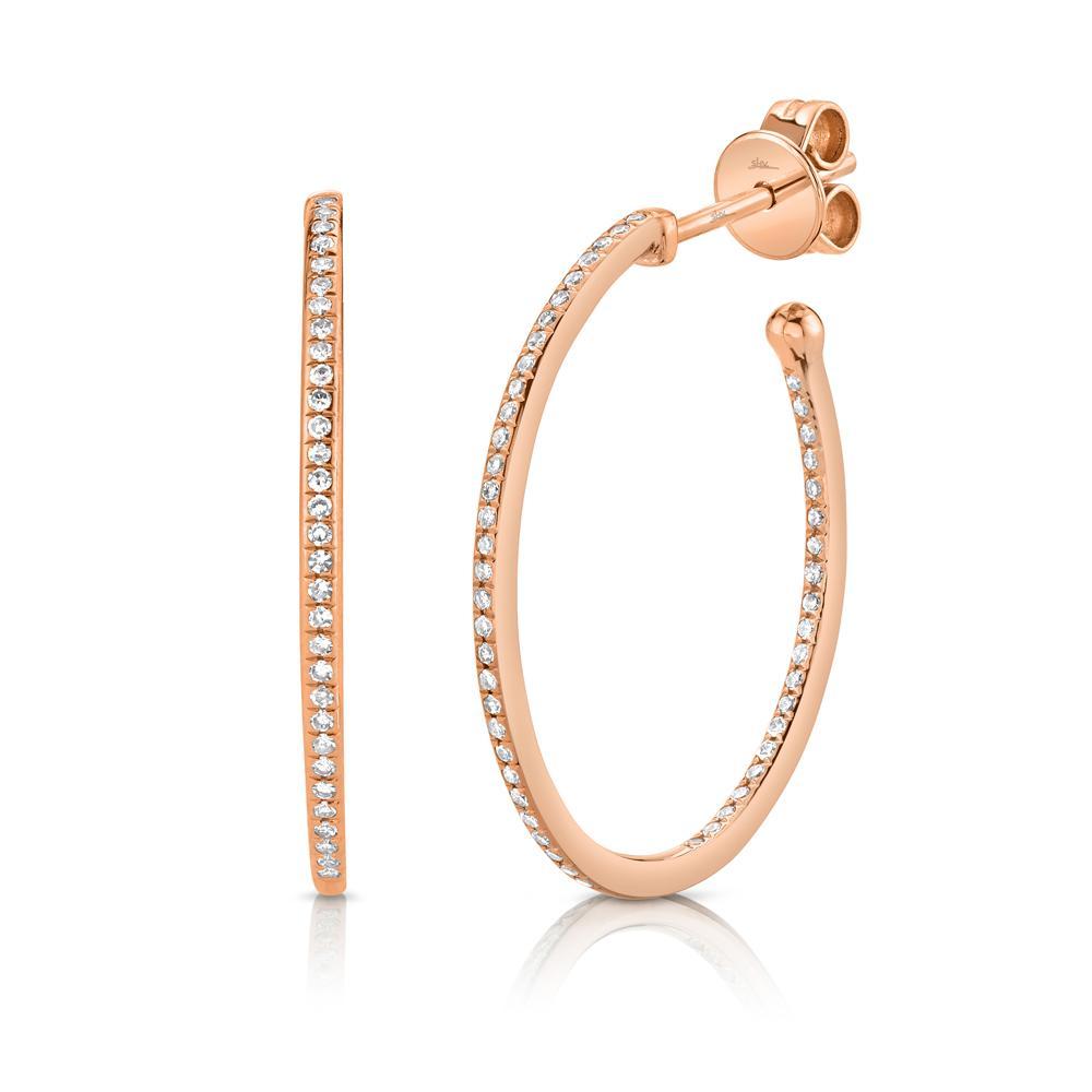 14 Karat Rose Gold Thin Stud Earrings with 0.26 Carat Natural Diamond