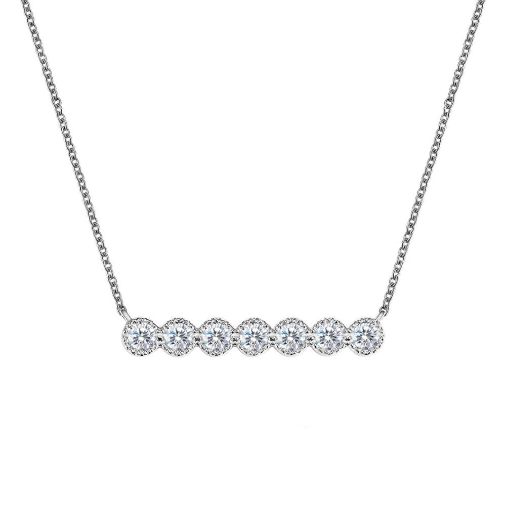 Platinum Coated Sterling Silver Lassaire Necklace with 7 Symbols of Joy Bar - 0.60 Carat