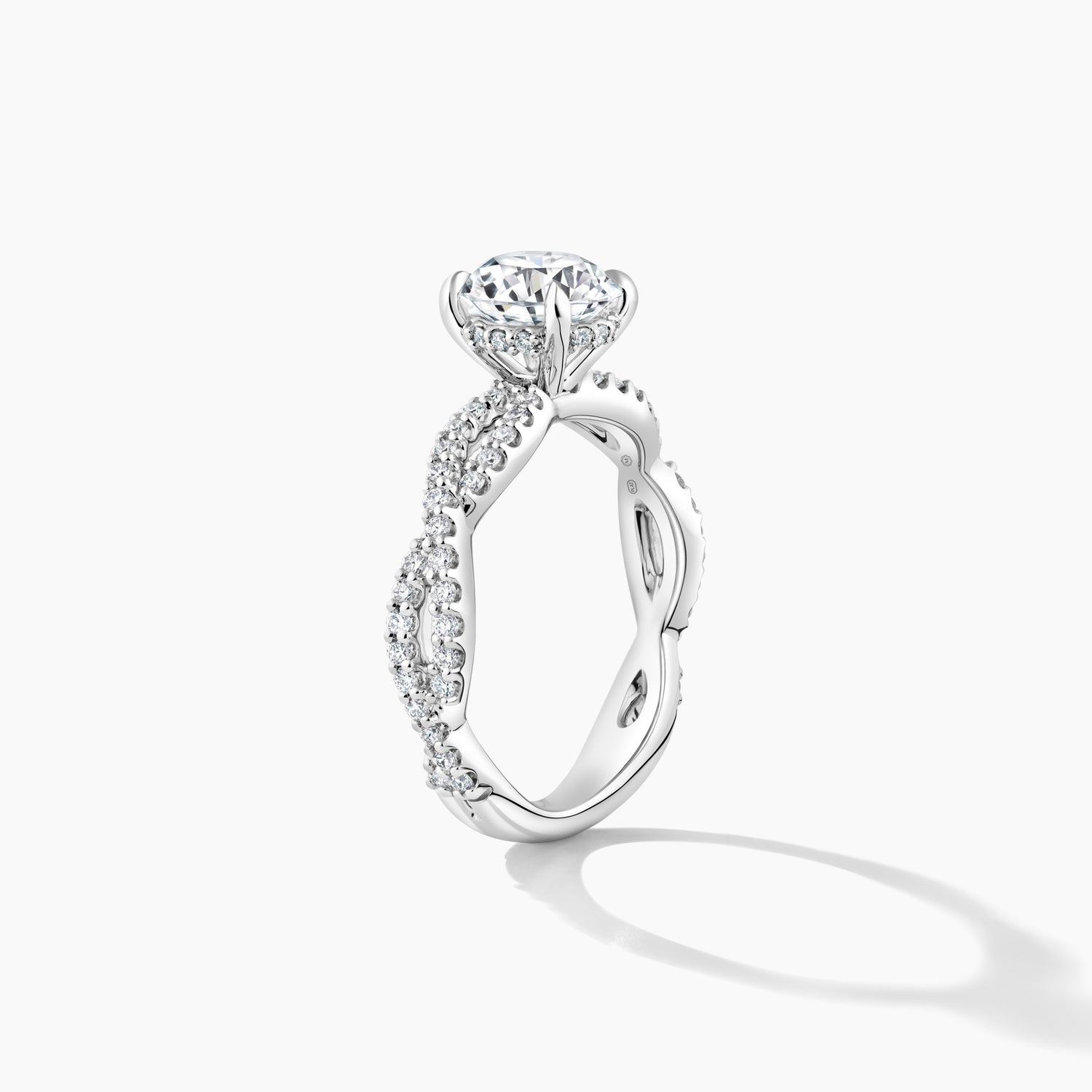 Platinum Diamond Twist Shank Engagement Mounting with Hidden Halo