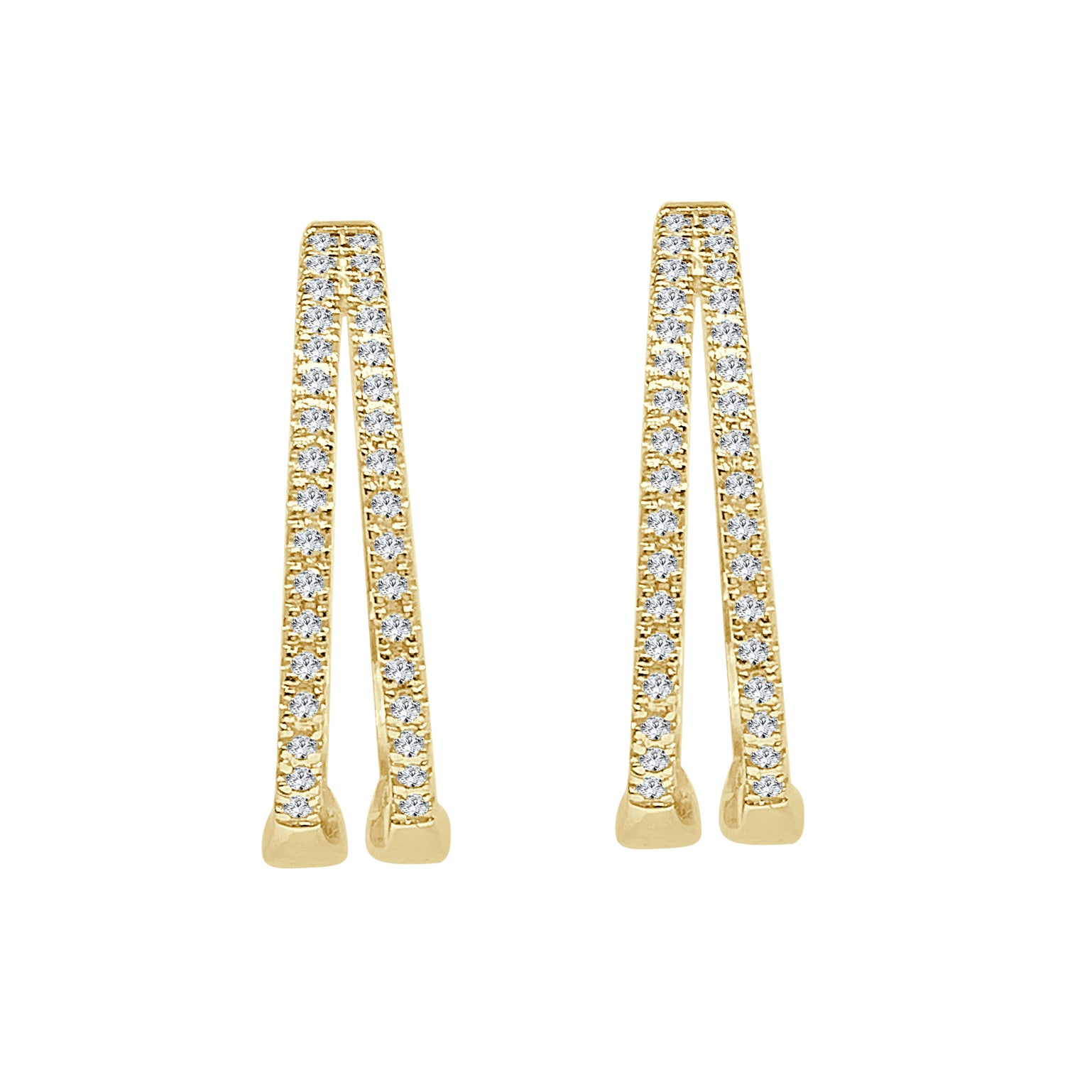 Double Row 10 Karat Yellow Gold Earrings with Natural Diamond 0.25 CTW