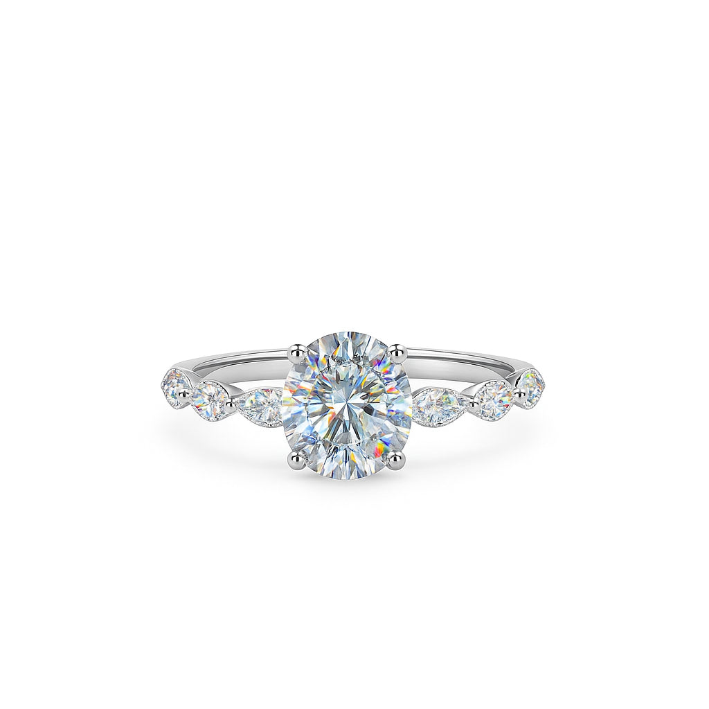 Christmas Romance: 14K White Gold Hidden Halo Engagement Ring with 2.00ct Lab Diamond, Oval Shape