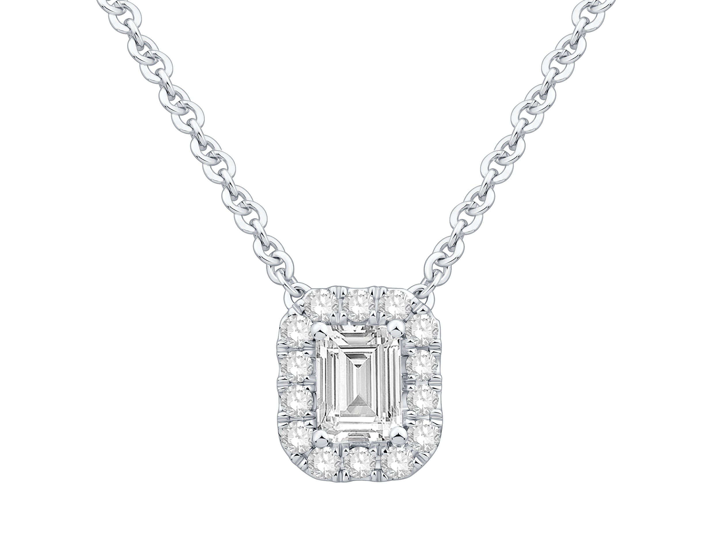 14K White Gold Emerald Cut Halo Pendant Necklace with Lab Diamond - 1.01 Carat