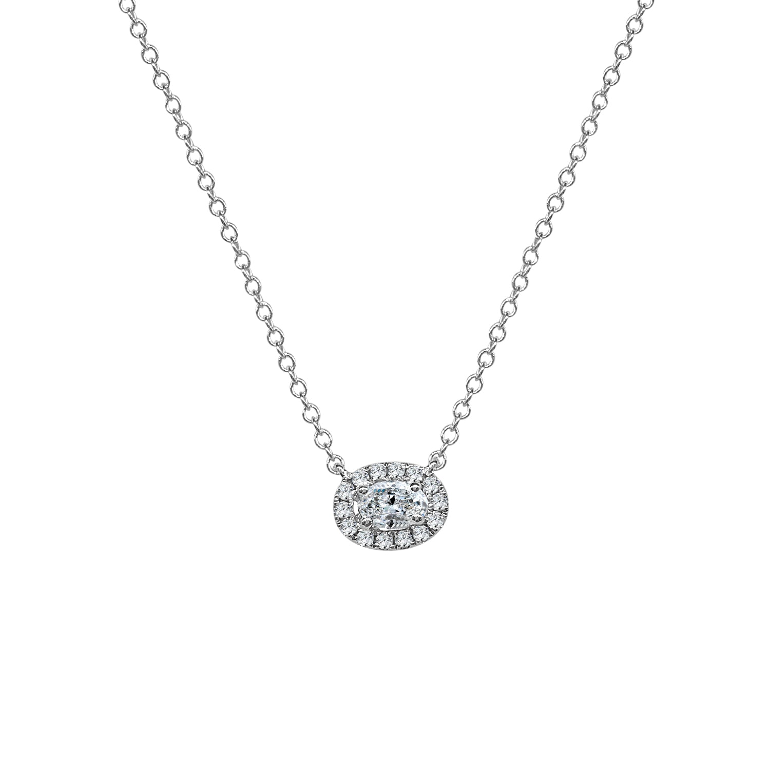 Oval Halo 14K Yellow Gold Necklace with 0.31ct Natural Diamond
