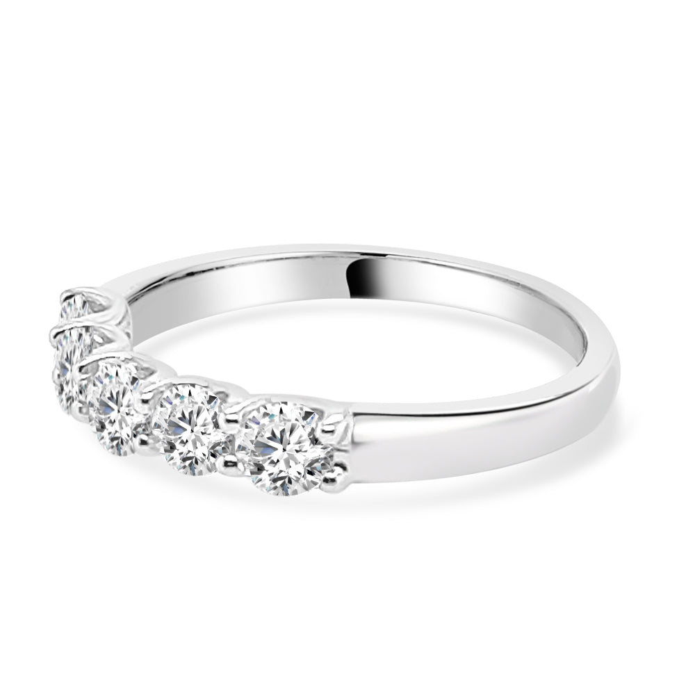 Platinum Five Stone Shared Prong Ring with Natural Diamond - 0.97 Carats, Round Shape