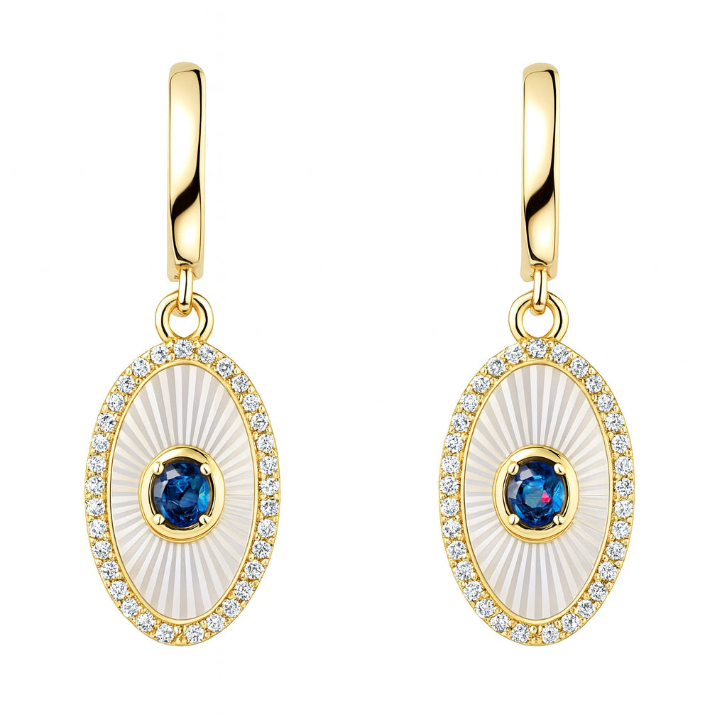 14K Yellow Gold Oval Halo Blue Sapphire Earrings - 0.68 ct Oval Shape