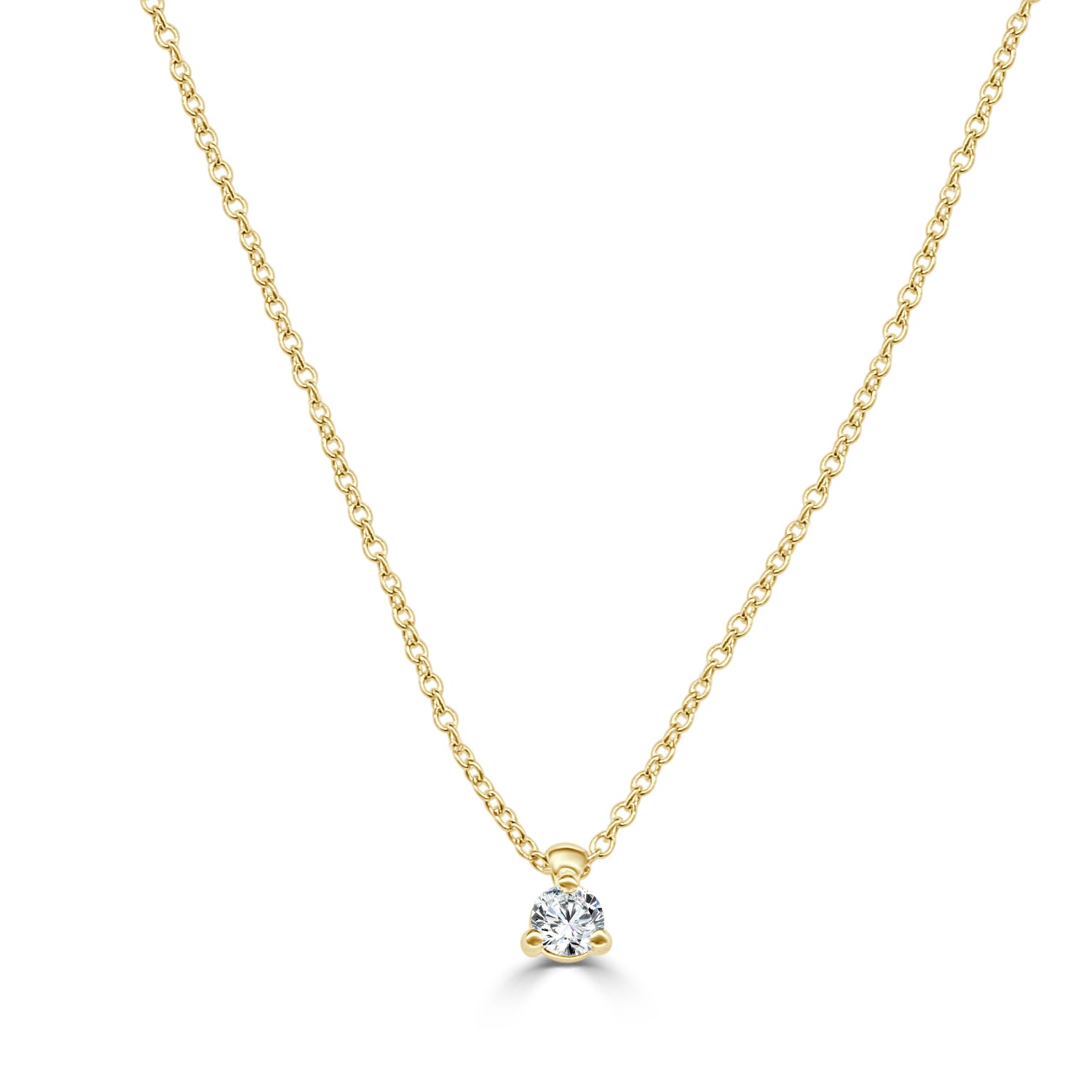 18K Yellow Gold Classic Solitaire Diamond Necklace - Round Shape 0.10 ct