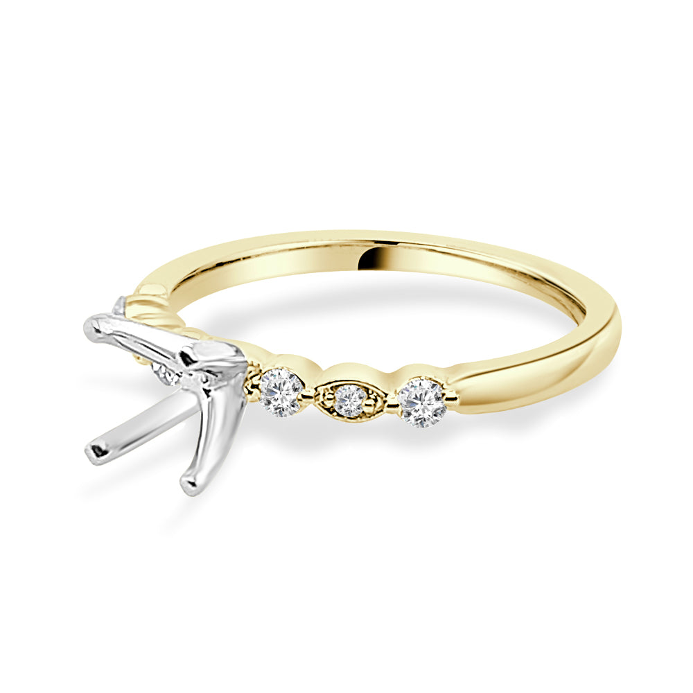 14K Yellow Gold Round Diamond Semi-Mount Engagement Ring Setting - 0.16ct Natural Diamond