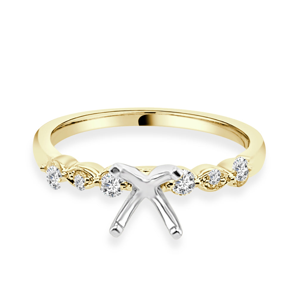 14K Yellow Gold Round Diamond Semi-Mount Engagement Ring Setting - 0.16ct Natural Diamond