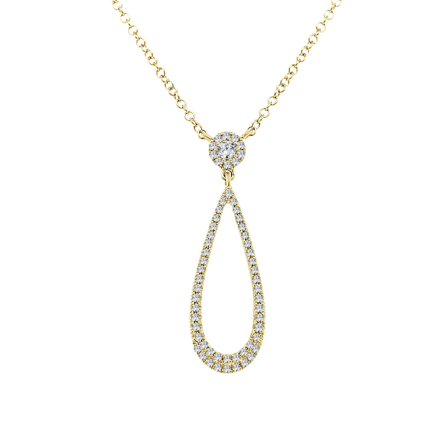 14K Yellow Gold Open Pear Drop Necklace with 0.19 ct Natural Diamond