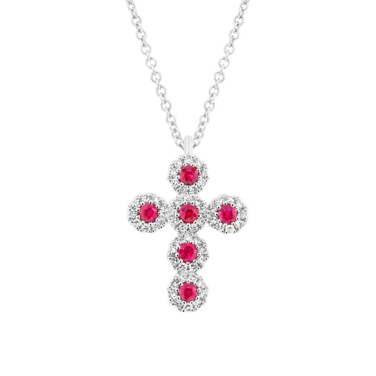 Radiant Ruby Halo Necklace in 14 Karat White Gold - 0.14 Carats