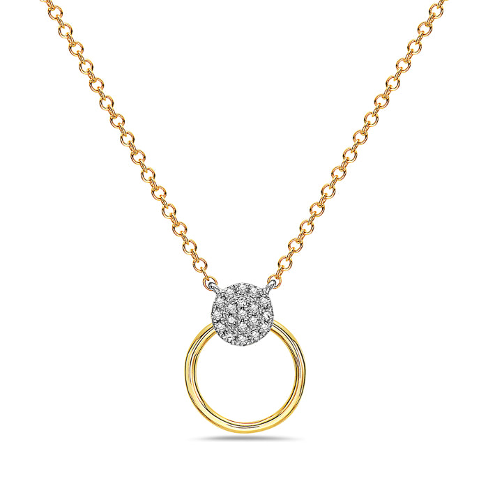 14K Yellow Gold Circle Pave Disc Necklace with 0.05ct Natural Diamond